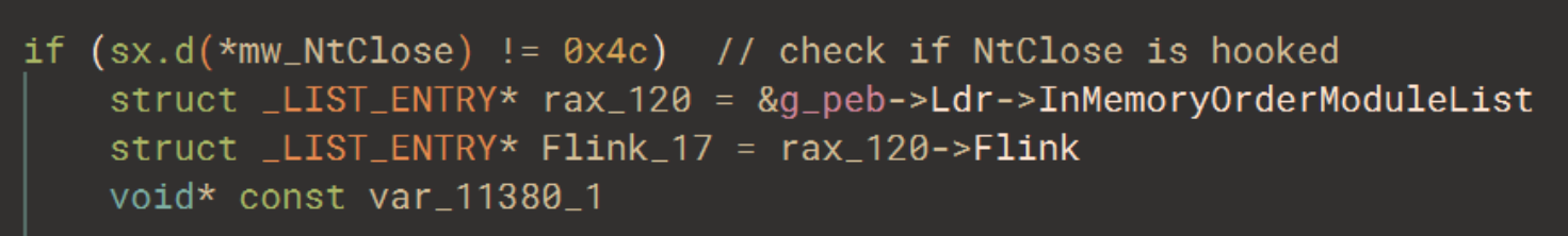 Checking the first byte within the NtClose instructions to see if they&rsquo;re as expected